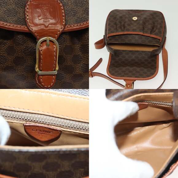 CELINE Macadam Canvas Shoulder Bag Pvc Leather Brown Gold - Picture 11 of 12